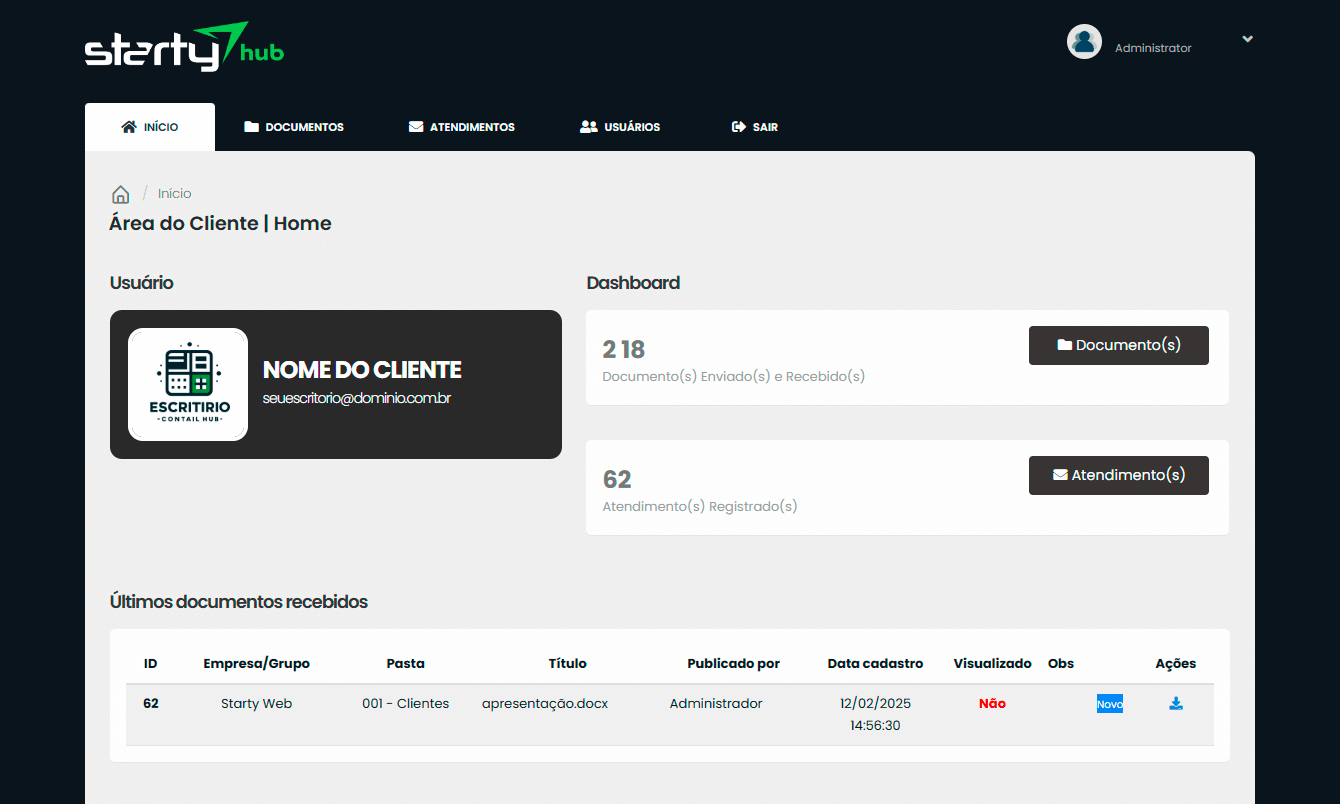 StartyHub - Área do Cliente